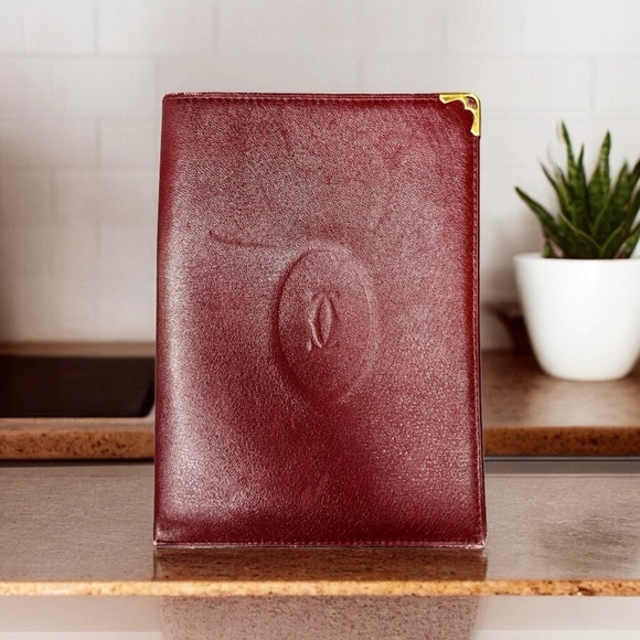 Cartier Handbags - RARE Cartier Red Bordeaux Burgundy Leather & Gold Vintage Passport Holder